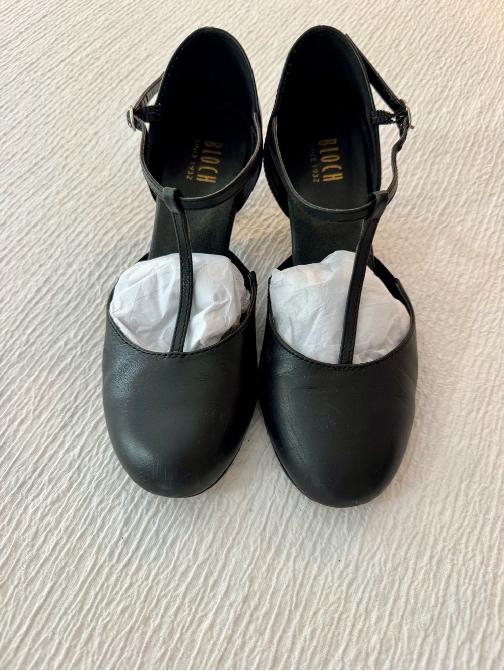 Bloch Chord T-Strap Character Shoes Black Leather 3” Heel Sz 9.5B
